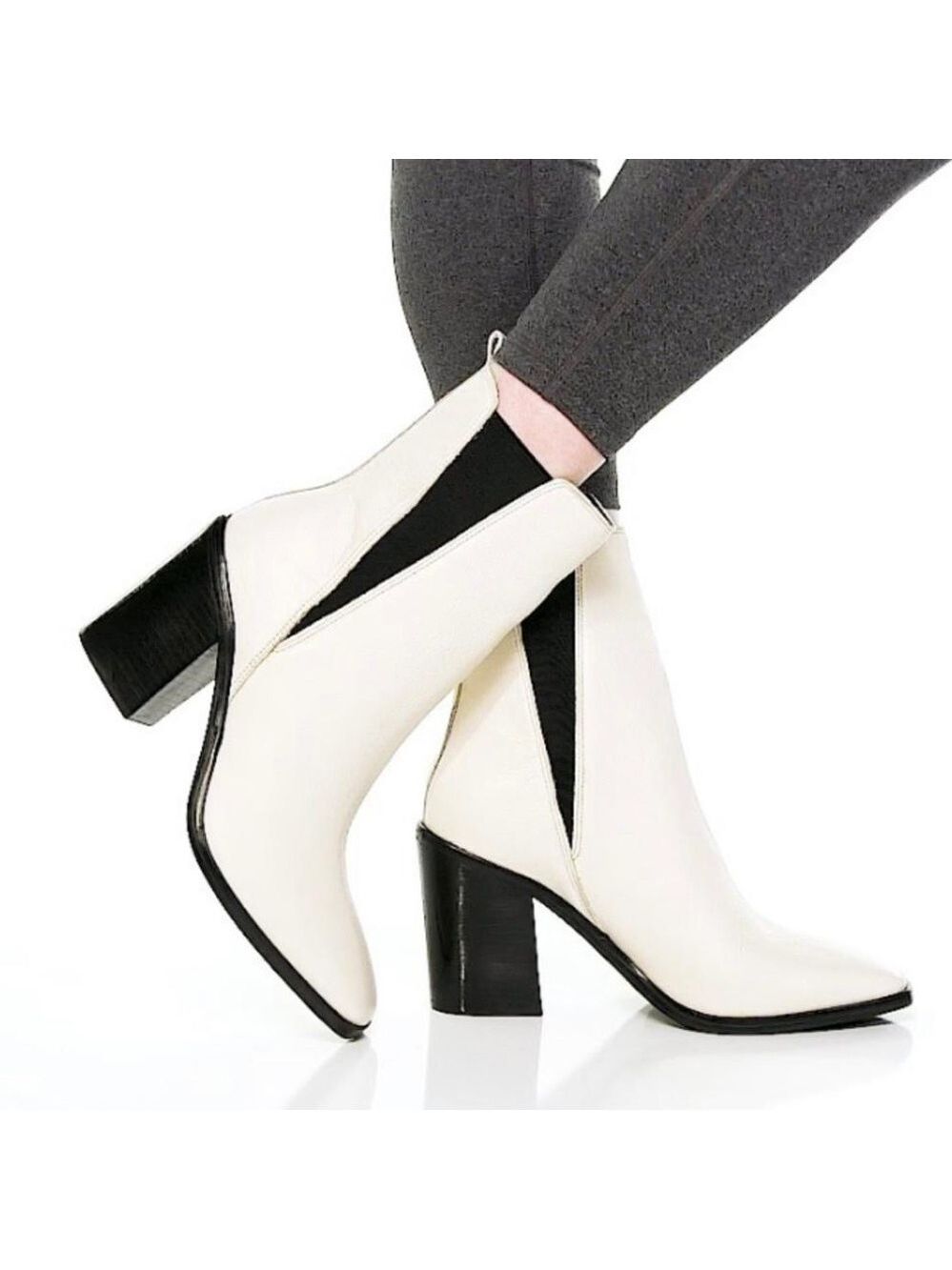 Nib Marc Fisher Kristie Leather Block Heeled Booties in Ivory